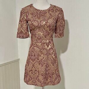 H & M Brocade Jacquard Blush Pink Gold Dress sz4